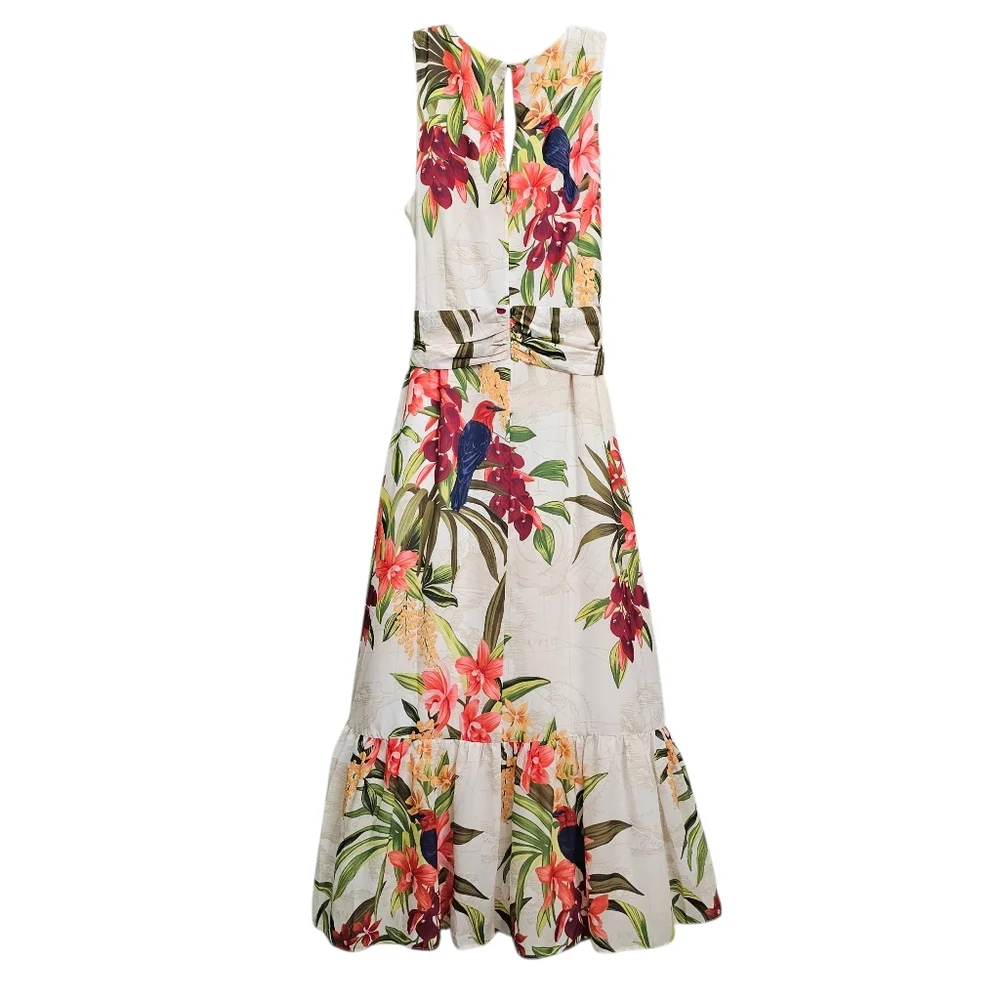 Tommy Bahama Tropical  Nwot V Neck Ruffle Hem Sleeveless Resortwear Mididress_12
